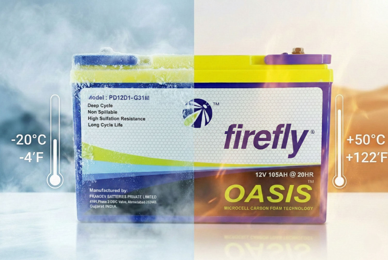 High-temperature battery performance comparison with carbon foam technology